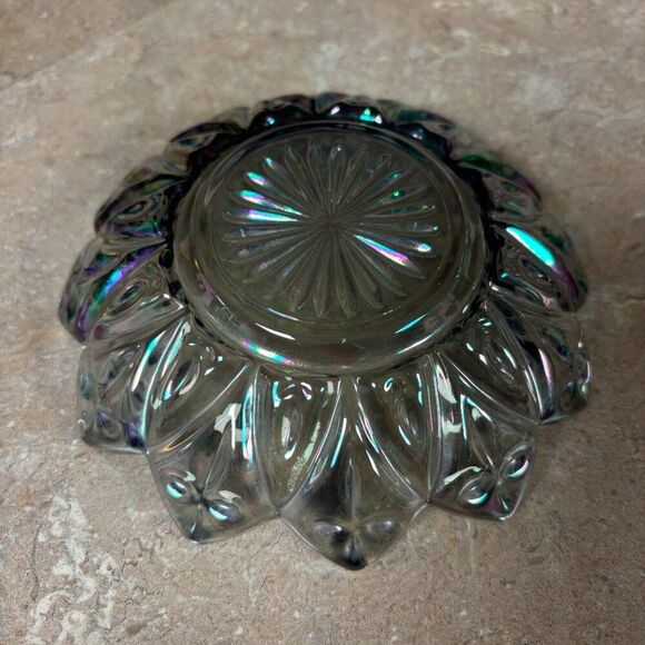 Vintage Indiana Glass Diamond Point Smoke Gray / Iridescent Dessert Dish - Picture 2 of 2